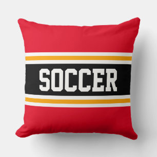SOCCER Bright Red Yellow Black Athletic Stripes Kissen