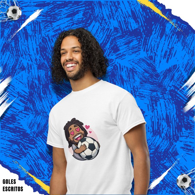 Soccer cartoon brunette man face in love T-Shirt (Von Creator hochgeladen)
