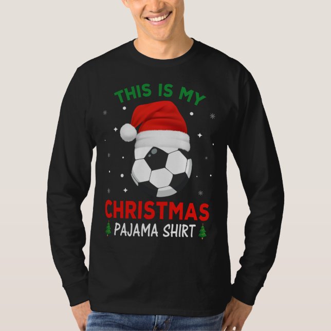 Soccer Christmas Pajama Weihnachtsmannmütze T-Shirt (Vorderseite)