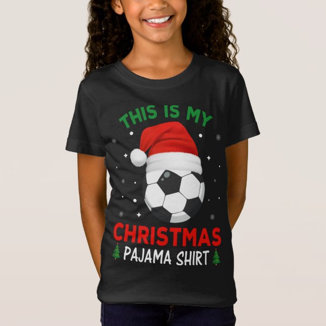 Soccer Christmas Pajama Weihnachtsmannmütze T-Shirt (Vorderseite)