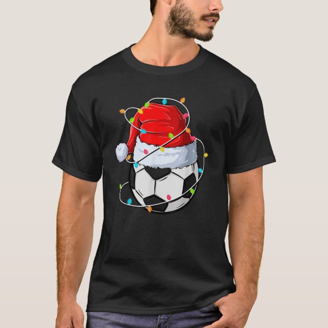Soccer Christmas Santa Hat Festive Lights Design  T-Shirt (Vorderseite)