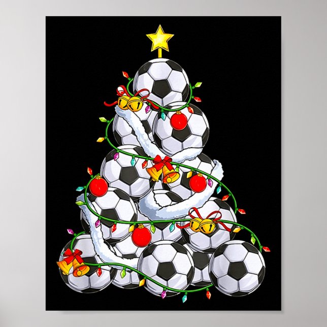 Soccer Christmas Tree Ball Santa Hat Funny Xmas So Poster (Vorne)