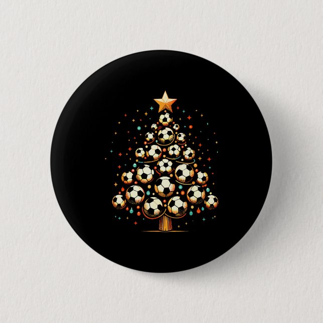 Soccer Christmas Tree Santa Xmas Girls Boys Men Ki Button (Vorderseite)