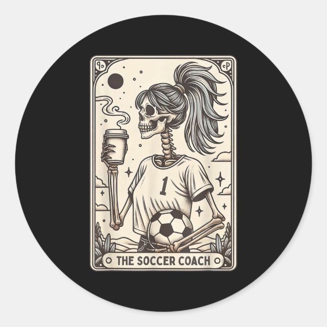 Soccer Coach Tarot Card Halloween Skeleton Soccer  Runder Aufkleber (Vorderseite)