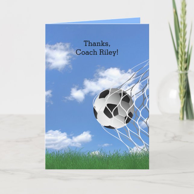 Soccer Coach thank you with ball in net Karte (Vorderseite)