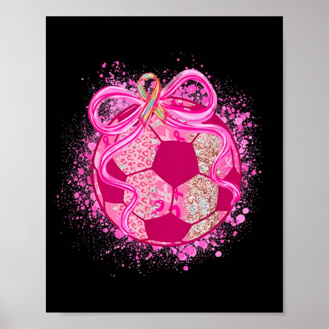 Soccer Coquette Bow Breast Cancer Awareness Nk Rib Poster (Vorne)