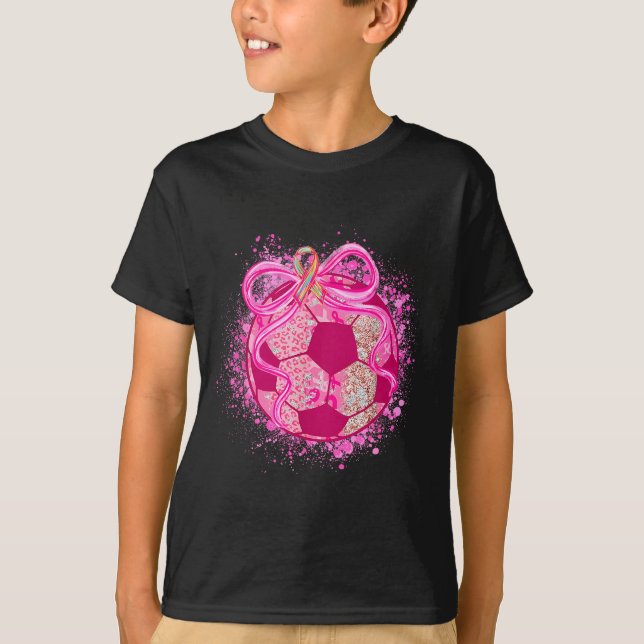 Soccer Coquette Bow Breast Cancer Awareness Nk Rib T-Shirt (Vorderseite)