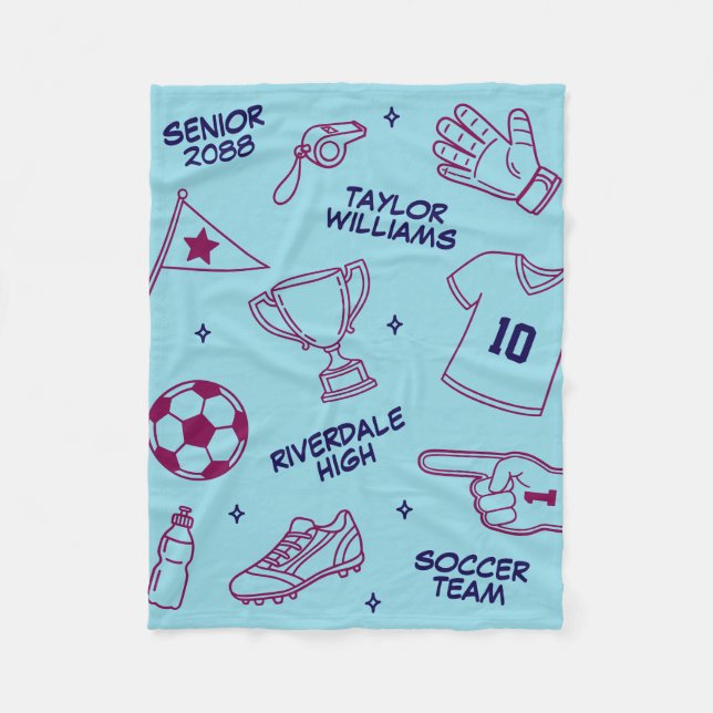 Soccer Doodle Pattern Custom Text Senior Gift Fleecedecke (Vorderseite)