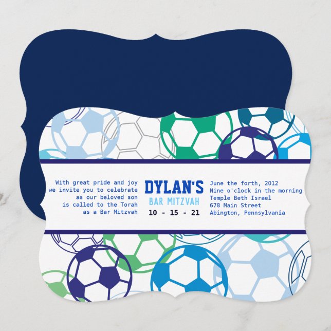 SOCCER-FARBE Bar Bat Mitzvah Einladung (Vorne/Hinten)