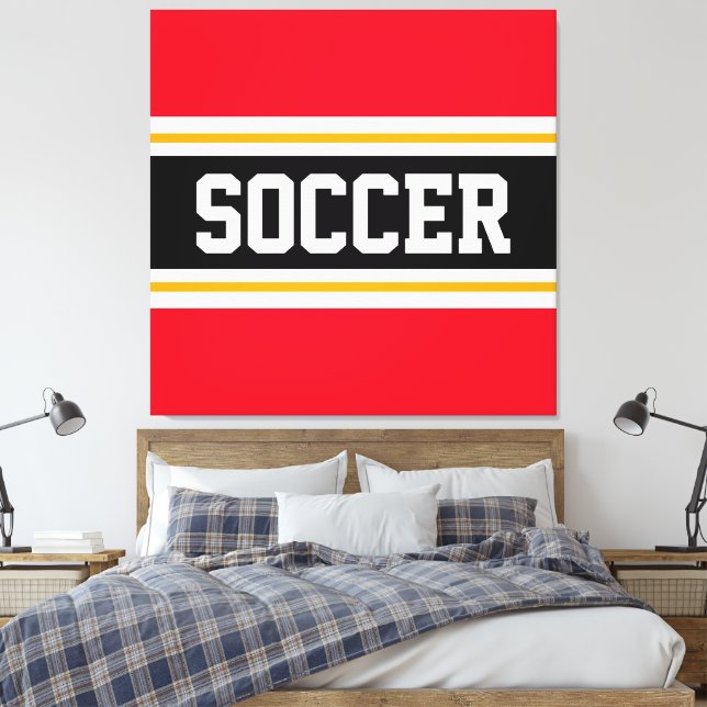 SOCCER Fett Hellrot Schwarz-weiß gelbe Streifen Leinwanddruck (Insitu (Schlafzimmer))