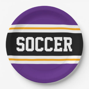 SOCCER Fett Lila, schwarz-gelbe Racing Streifen Pappteller