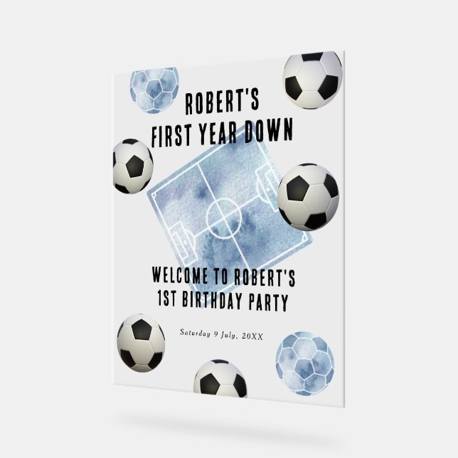 Soccer First Year Down 1st Birthday Party Acrylschild (Winkel)