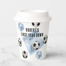 Soccer First Year Down Birthday Party Pappbecher