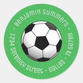 Soccer Football Ball on Green Custom Text Runder Aufkleber