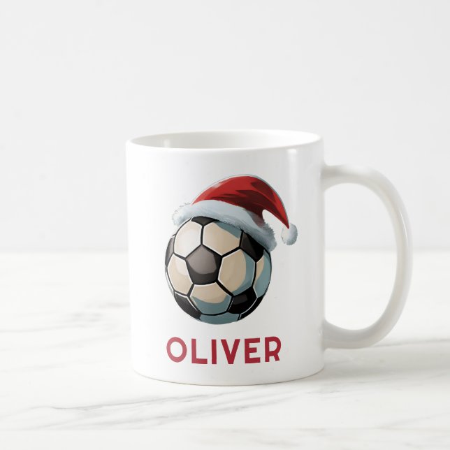 Soccer Football Ball Red Santa Hat Name Christmas  Kaffeetasse (Rechts)