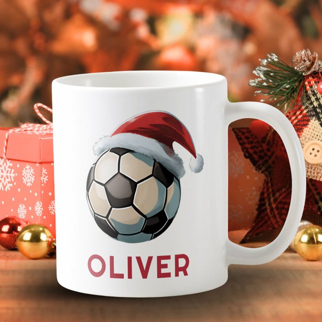 Soccer Football Ball Red Santa Hat Name Christmas  Kaffeetasse (Von Creator hochgeladen)