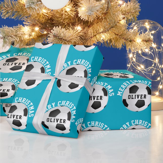 Soccer Football Balls Kids Name Christmas  Geschenkpapier (Feiertage)