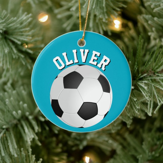 Soccer Football Balls Kids Name Christmas  Keramik Ornament (Baum)
