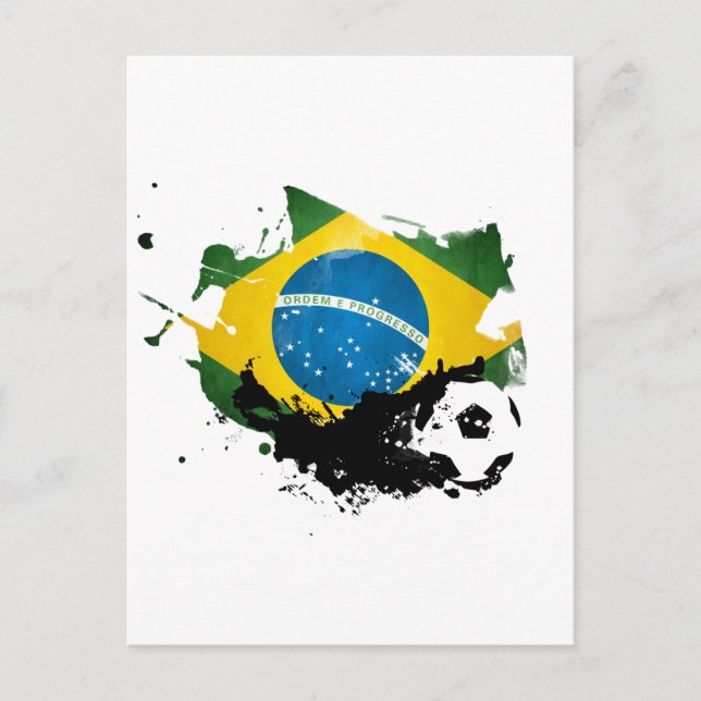 soccer / Football over brazil flag painting Postkarte (Vorderseite)