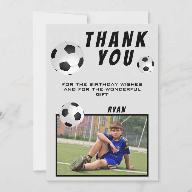 Soccer Football Thank you Birthday Photo Card Dankeskarte (Vorderseite)