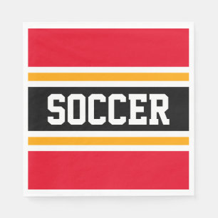 SOCCER Fun Bright Red Black Yellow Racing Stripes Serviette
