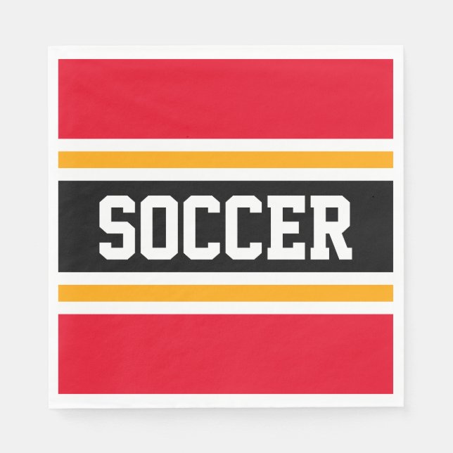 SOCCER Fun Bright Red Black Yellow Racing Stripes Serviette (Vorderseite)