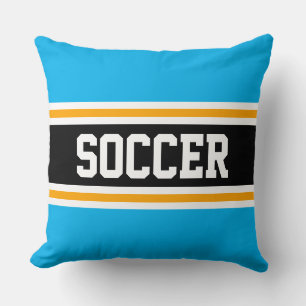 SOCCER Fun Bright Sky Blue Black Athletic Streifen Kissen