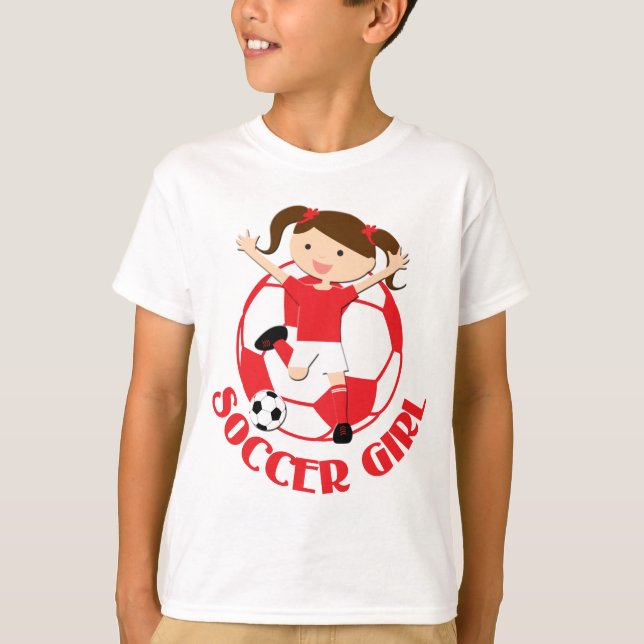 Soccer Girl 1 und Ball Rot und Weiß v2 T-Shirt (Vorderseite)