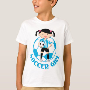 Soccer Girl 2 Ball Blau und Weiße Streifen v2 T-Shirt