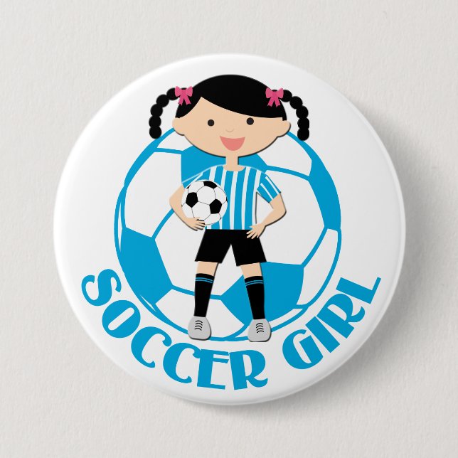 Soccer Girl 2 Ball Blue and White Stripes v2 Button (Vorderseite)