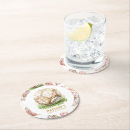 Soccer Girl Birthday Personalisiert Rosegold Runder Pappuntersetzer