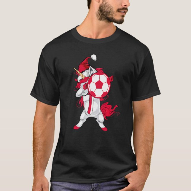 Soccer Girl Dabbing Einhorn Weihnachtshut Polen F T-Shirt (Vorderseite)