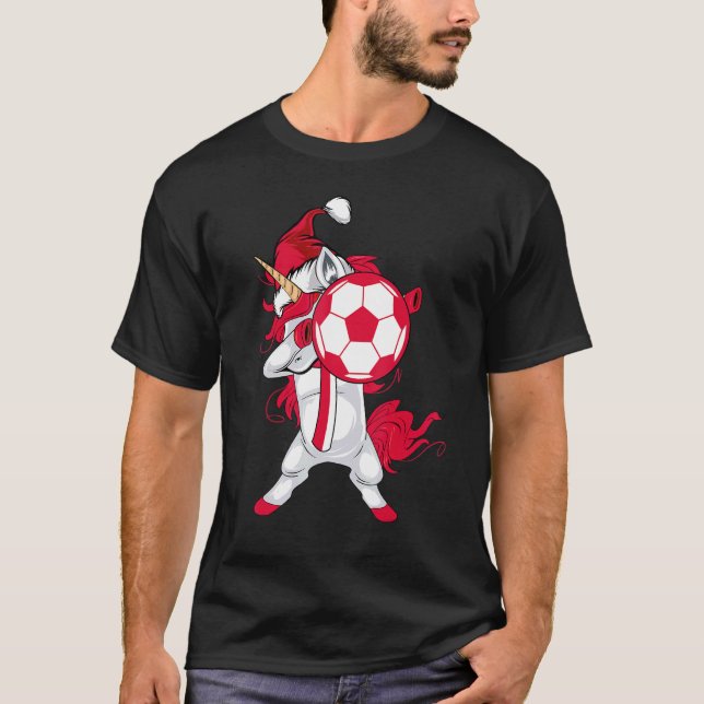 Soccer Girl Dabbing Unicorn Christmas Hat Poland F T-Shirt (Vorderseite)
