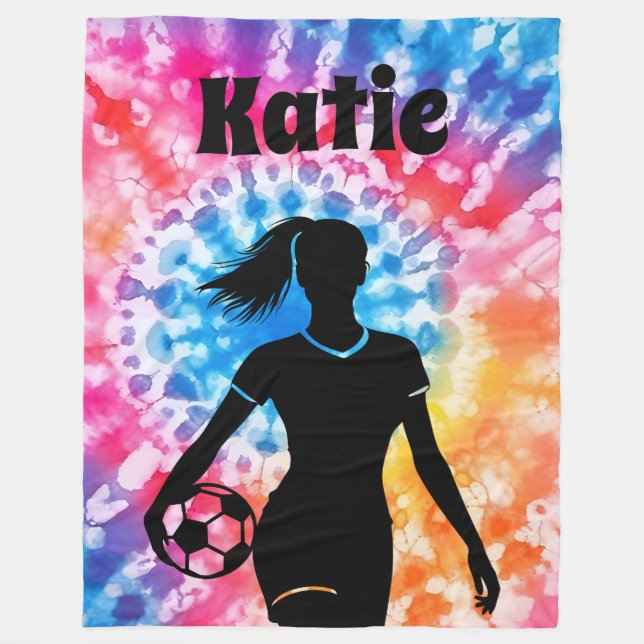 Soccer Girl Personalisiert Krawatte Dye Rainbow Aq Fleecedecke (Vorderseite)