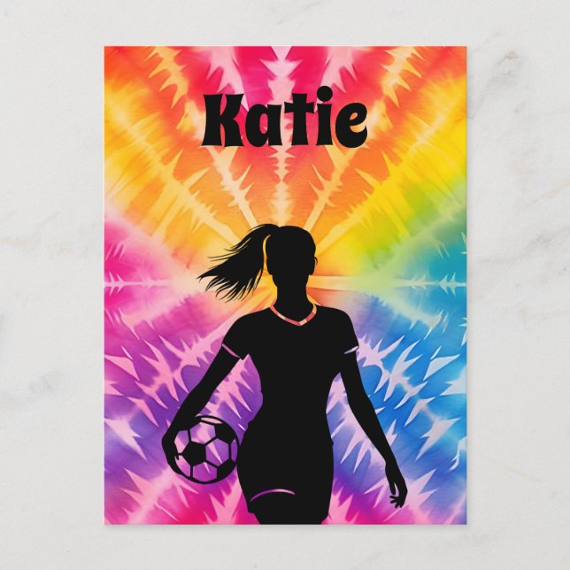 Soccer Girl Personalisiert Krawatte Dye Rainbow Bu Postkarte (Vorderseite)