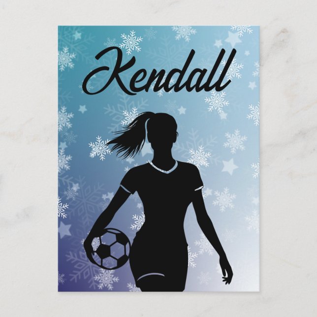 Soccer Girl Personalisiert Winter Ombre Snowflake Postkarte (Vorderseite)