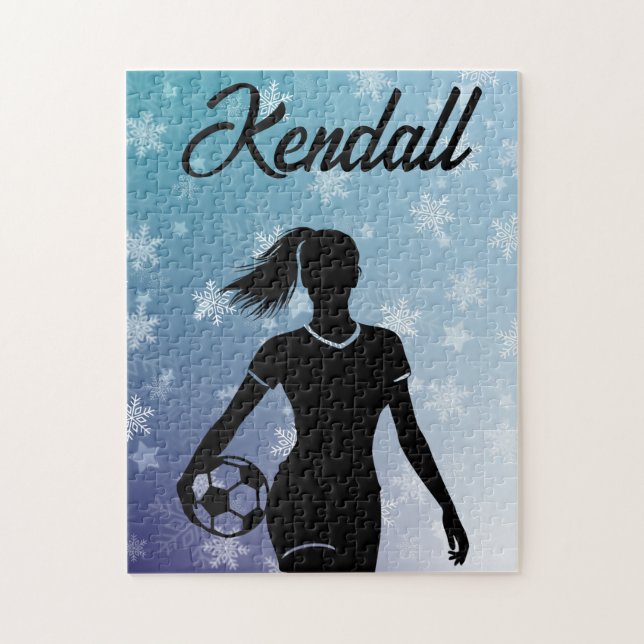 Soccer Girl Personalisiert Winter Ombre Snowflake Puzzle (Vertikal)