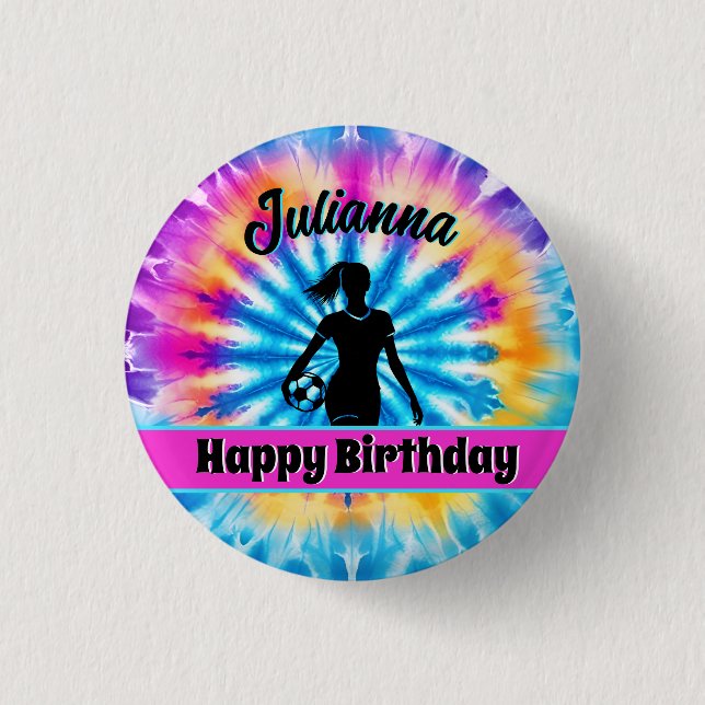 Soccer Girl Personalisierte Krawatte Dye Rainbow B Button (Vorderseite)