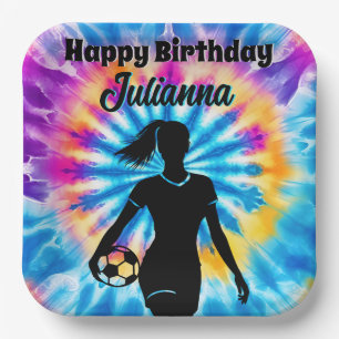 Soccer Girl Personalisierte Krawatte Dye Rainbow B Pappteller
