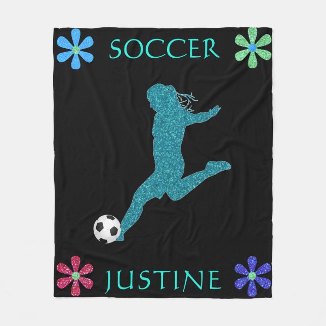 Soccer Girls Funkelnd Blume Power Fleecedecke (Vorderseite)