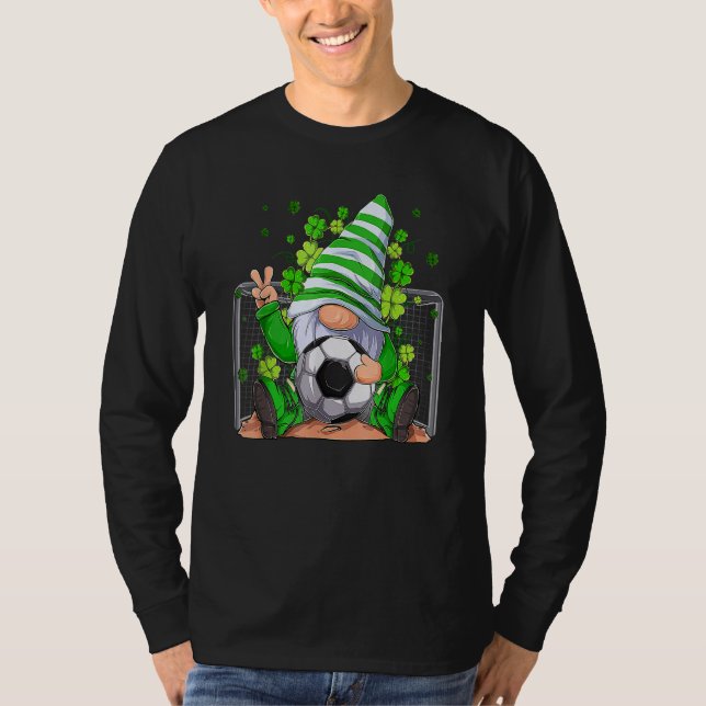 Soccer Gnome Lucky Shamrock Irish St Patrick's Day T-Shirt (Vorderseite)