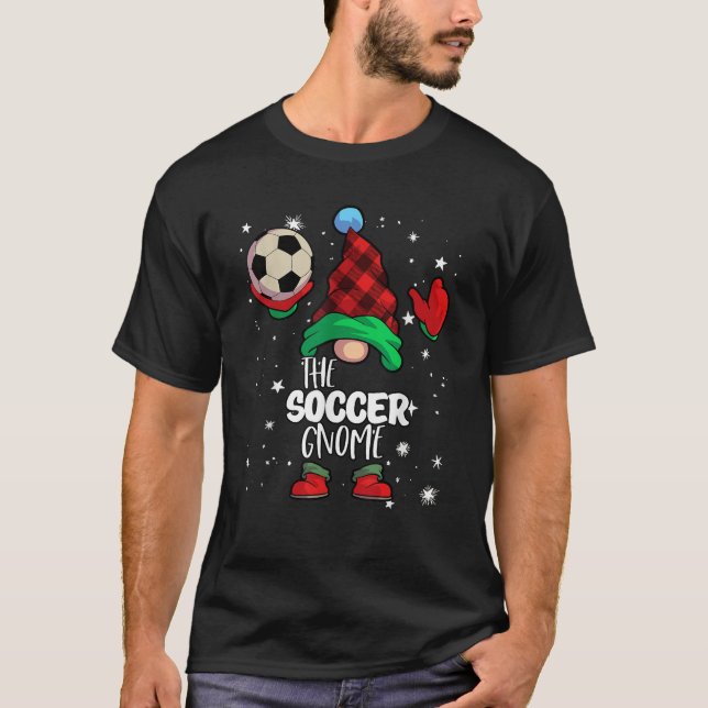 Soccer Gnome Red Buffalo Plaid Matching Family Chr T-Shirt (Vorderseite)