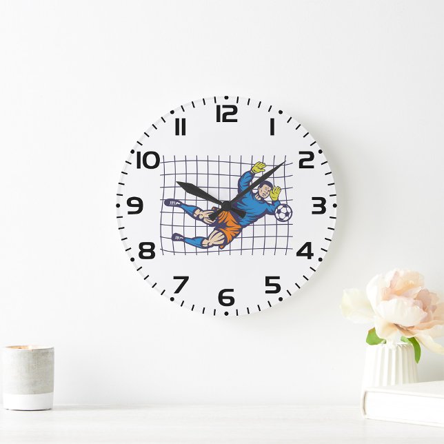 Soccer Goalkeeper Diving Save Große Wanduhr (Von Creator hochgeladen)