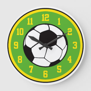 Soccer Green and Yellow Große Wanduhr