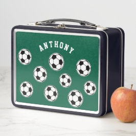 Soccer Green Personalised Kids Back to School Metall Brotdose
