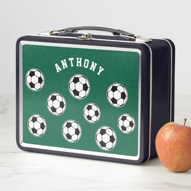 Soccer Green Personalised Kids Back to School Metall Brotdose (Beispiel)