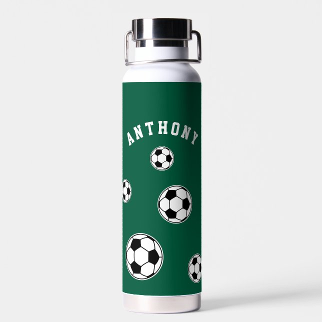 Soccer Green Personalised Kids Back to School Trinkflasche (Rückseite)