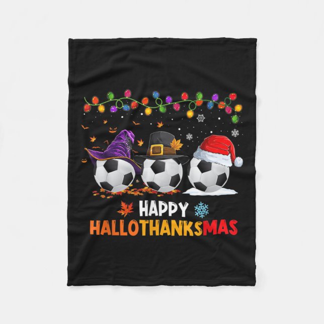 Soccer Halloween Thanksgiving Xmas Happy Hallothan Fleecedecke (Vorderseite)