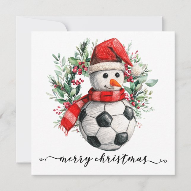 Soccer Happy Holidays Snowman Weihnachtskranz Feiertagskarte (Vorderseite)