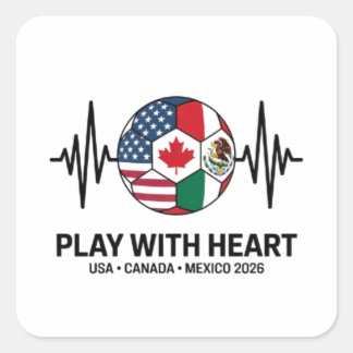 Soccer Heartbeat USA Canada Mexico 2026 Quadratischer Aufkleber